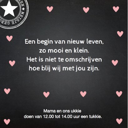 Geboortekaartje meisje foto hartjes krijtbord 2
