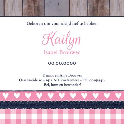 Geboortekaartje meisje foto hout label 3