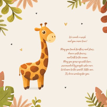 Geboortekaartje meisje giraf illustratie jungle hartjes 2