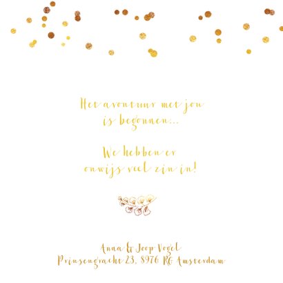 Geboortekaartje meisje goud takje confetti 2