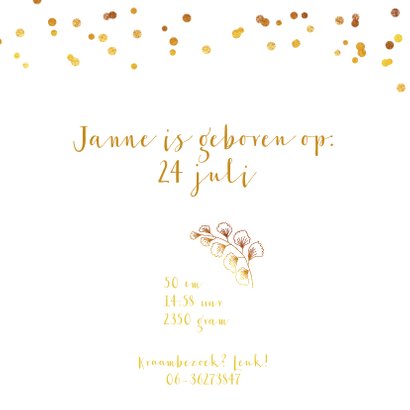 Geboortekaartje meisje goud takje confetti 3