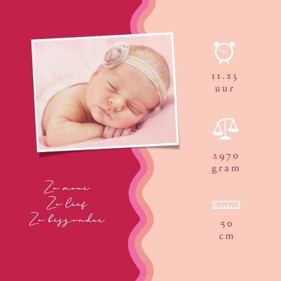 Geboortekaartje meisje groovy roze hartjes origineel 2