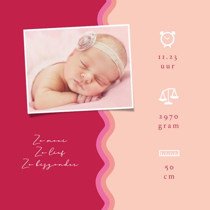 Geboortekaartje meisje groovy roze hartjes origineel 2