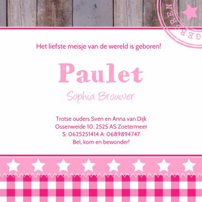 Geboortekaartje meisje hart hout 3