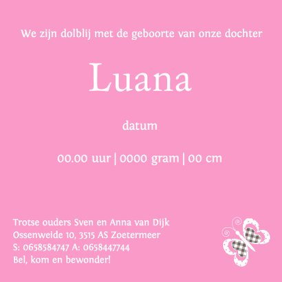 Geboortekaartje meisje hart vlinders 3