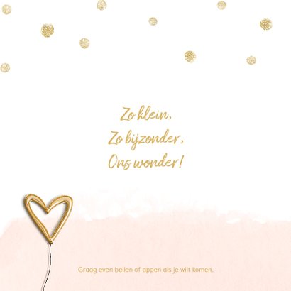 Geboortekaartje meisje hartje goudfolie ballon 2