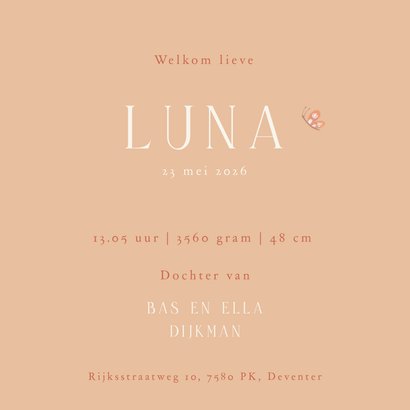 Geboortekaartje meisje hertje tussen bloemen vlinders & maan 3