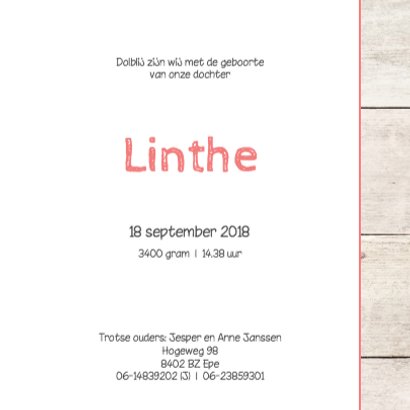 Geboortekaartje meisje Linthe 3