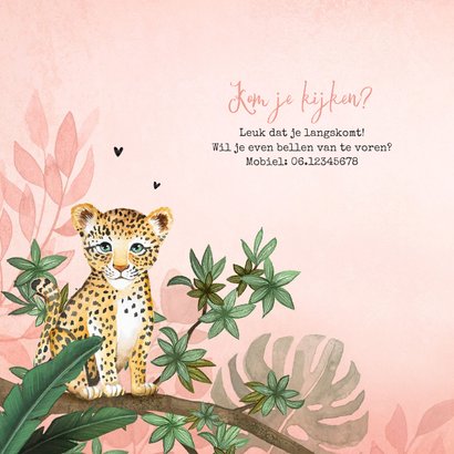 Geboortekaartje meisje luipaard botanisch roze jungle 2