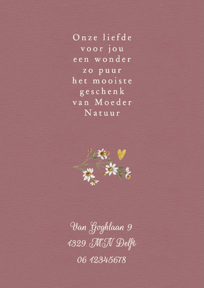 Geboortekaartje meisje met beertje en bloem met hartjes 2