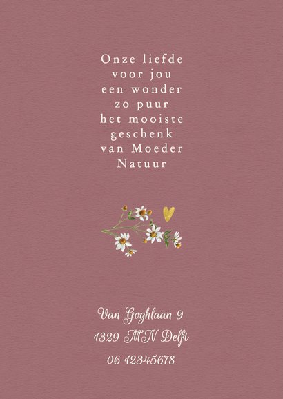 Geboortekaartje meisje met beertje en bloem met hartjes 2