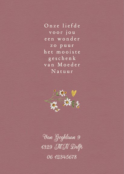 Geboortekaartje meisje met beertje en bloem met hartjes 2