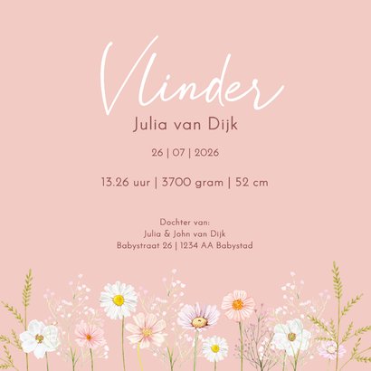 Geboortekaartje meisje met bloemen en vlinder 3