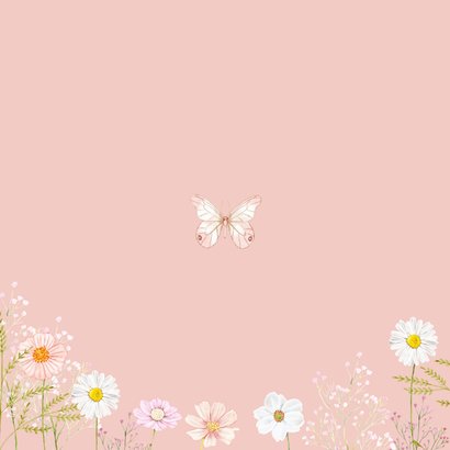 Geboortekaartje meisje met bloemen en vlinder Achterkant