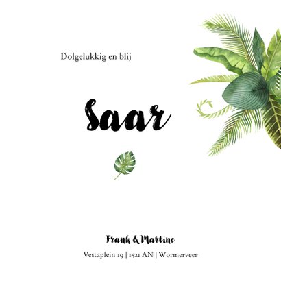 Geboortekaartje meisje met botanische elementen 3