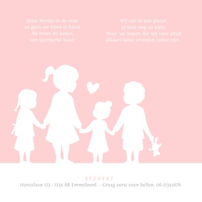 Geboortekaartje meisje met een silhouet van 4 kinderen 2