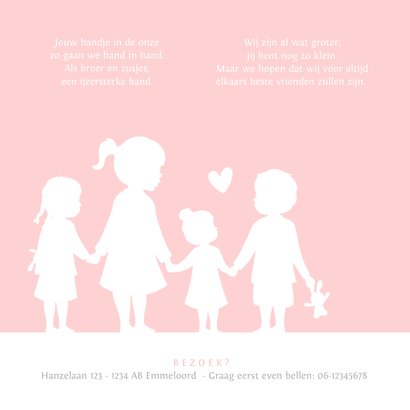 Geboortekaartje meisje met een silhouet van 4 kinderen 2