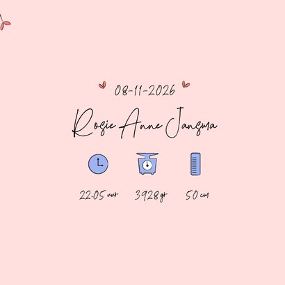 Geboortekaartje meisje met handgetekende wilde bloemen 3