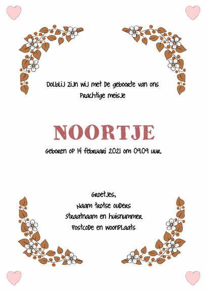 Geboortekaartje meisje met lief vosje en vogeltjes 3