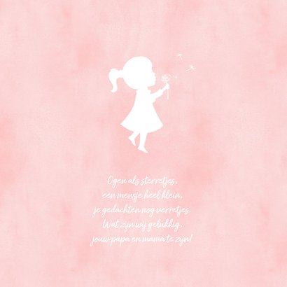 Geboortekaartje meisje met paardenbloem waterverf silhouet 2
