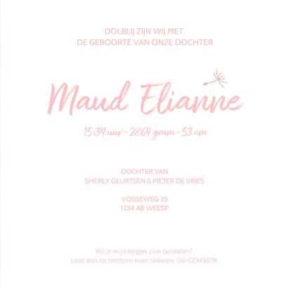 Geboortekaartje meisje met paardenbloem waterverf silhouet 3