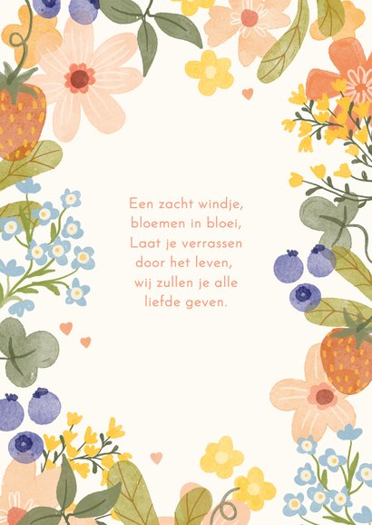 Geboortekaartje meisje met vrolijke bloemen 2