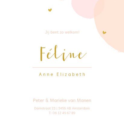Geboortekaartje meisje met watercolor in roze tinten 3