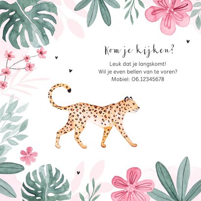 Geboortekaartje meisje panter luipaard jungle roze hartjes 2