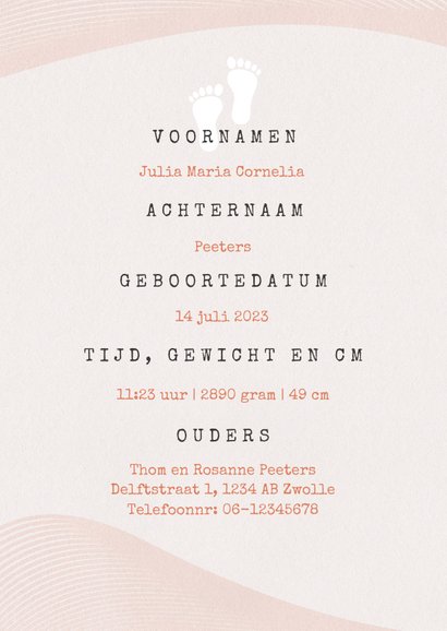 Geboortekaartje meisje paspoort made with love stempels 2