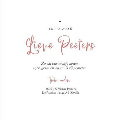 Geboortekaartje meisje pinguin hartjes lief 3