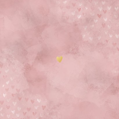 Geboortekaartje meisje roze waterverf en foliedruk hartjes Achterkant