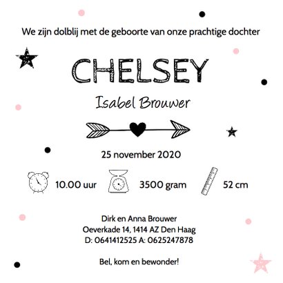Geboortekaartje meisje slinger confetti 3