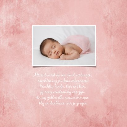 Geboortekaartje meisje stoer betonlook roze hartje 2