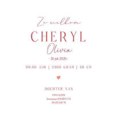 Geboortekaartje meisje strik met kersjes 3