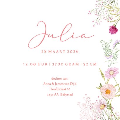 Geboortekaartje meisje veldbloemetjes pastel  3