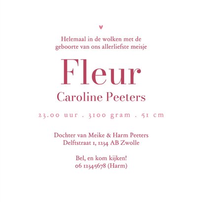 Geboortekaartje meisje vintage strikje klassiek roze stippen 3