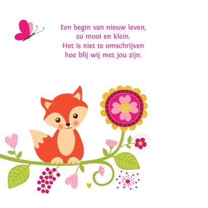 Geboortekaartje meisje vos bloemen 2