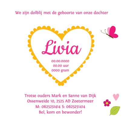 Geboortekaartje meisje vos bloemen 3