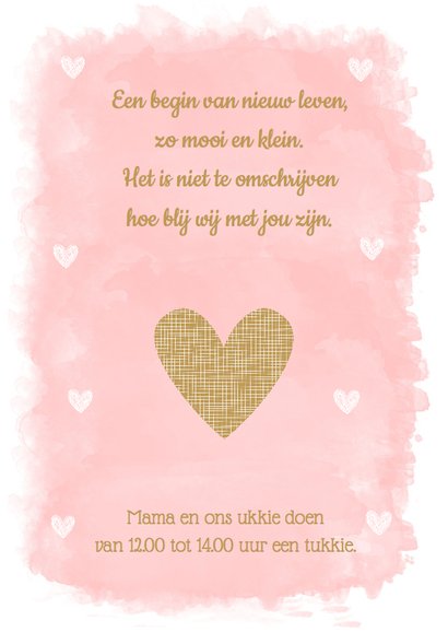 Geboortekaartje meisje waterverf roze 2