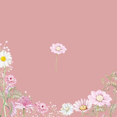 Geboortekaartje meisje wilde bloemetjes in het veld Achterkant