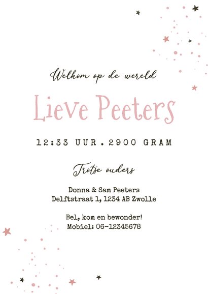 Geboortekaartje meisje wolfje sterretjes maan waterverf 3