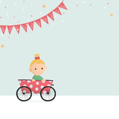 Geboortekaartje meisje zusje feest fiets karretje 2