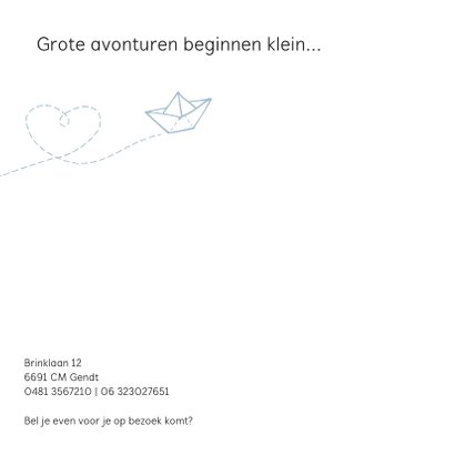 Geboortekaartje met een bootje van papier 2