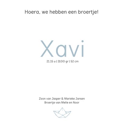 Geboortekaartje met een bootje van papier 3