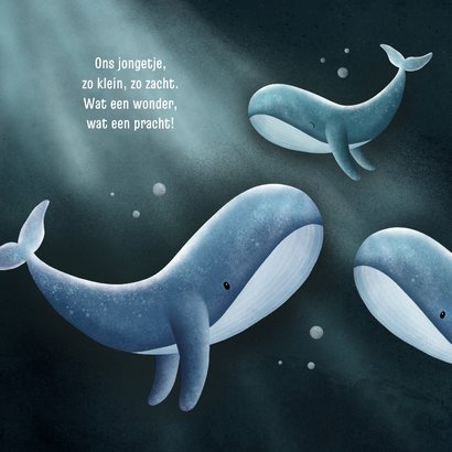 Geboortekaartje met een illustratie van walvis in de zee 2