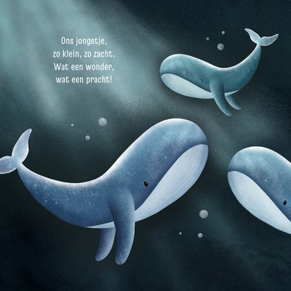 Geboortekaartje met een illustratie van walvis in de zee 2