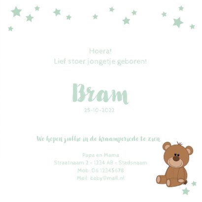 Geboortekaartje met een schattige baby met knuffelbeer 3