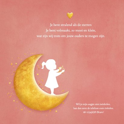 Geboortekaartje met een silhouet van een meisje op de maan 2