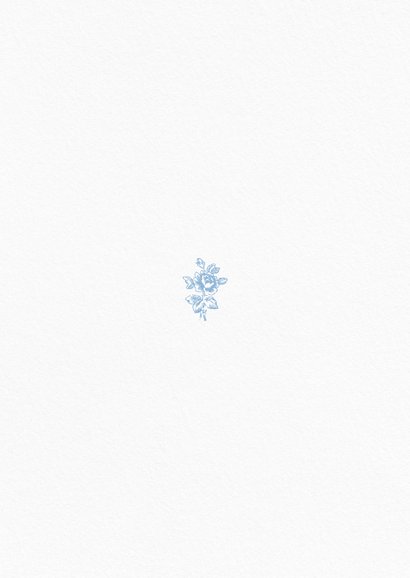 Geboortekaartje met foto en vintage patroon blauwe rozen Achterkant