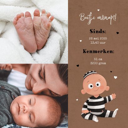 Geboortekaartje met foto lief babyboefje stoer crimineel 2